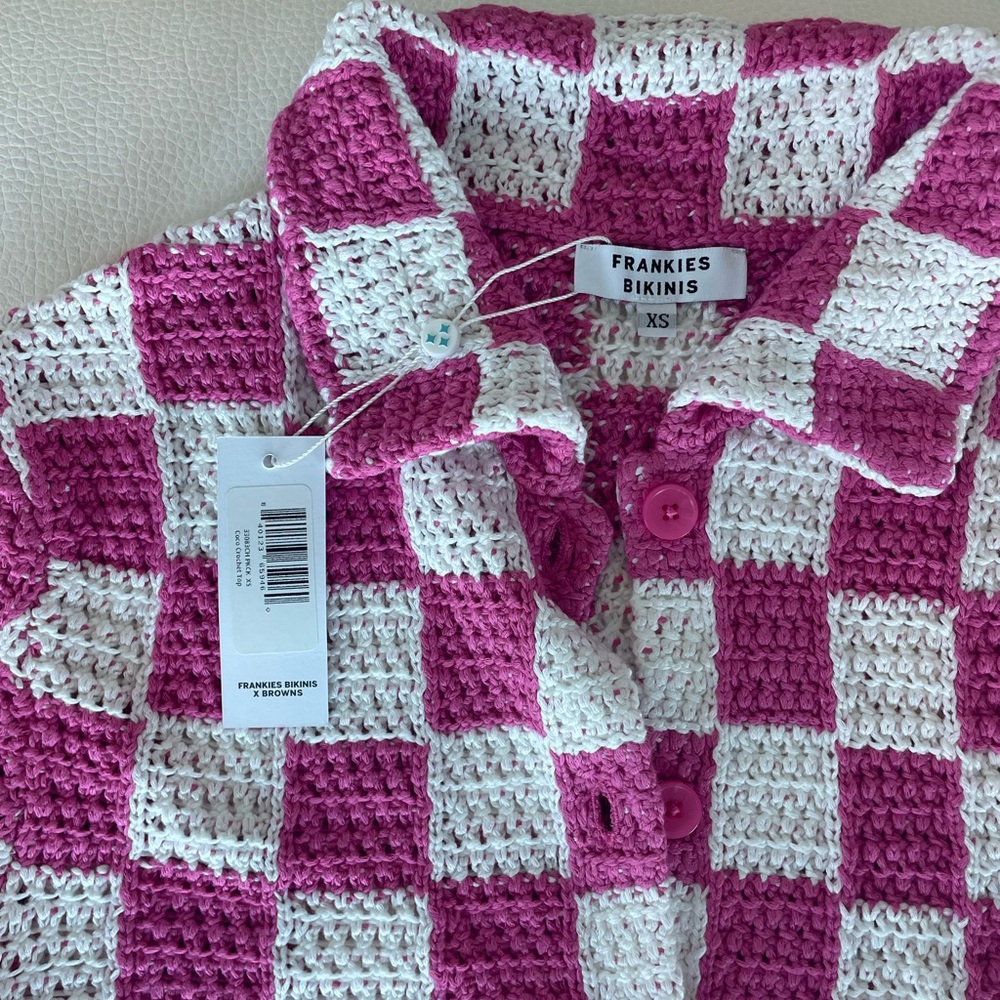 Frankie’s Bikinis Crochet Checkered Shirt